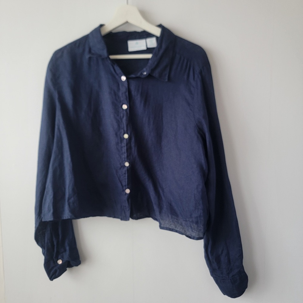 Cynthia rowley women's 100% linen button up top sz XL beachy breathable cropped
